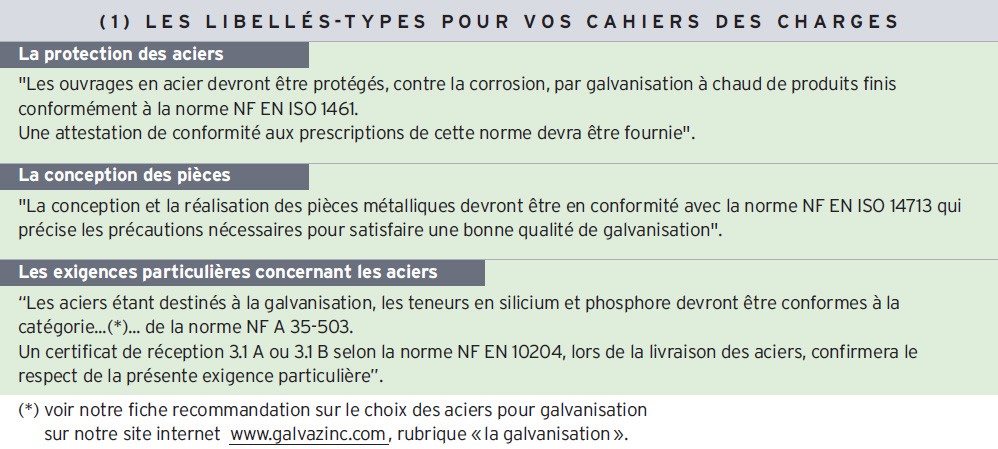 Libellés-types cahiers des charges acier galvanisé